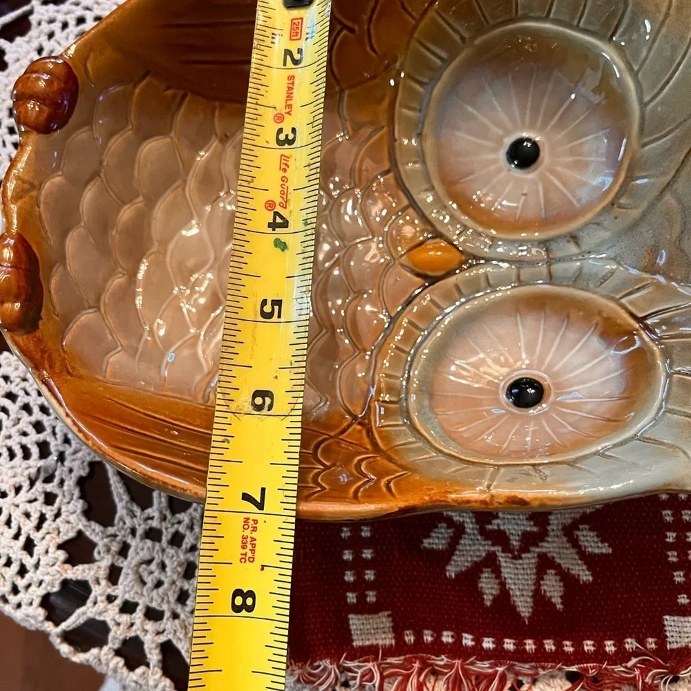 Vintage Hand Painted Earthenware Ceramic Glaze Owl Shaped Serving Bowl Dish 10